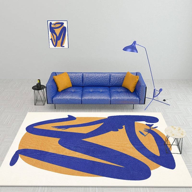 Avtoit | Blue and Orange Abstract Carpet Polyester Modern Carpet Washable Non-Slip Pet-Friendly Area Rug for the Living Room