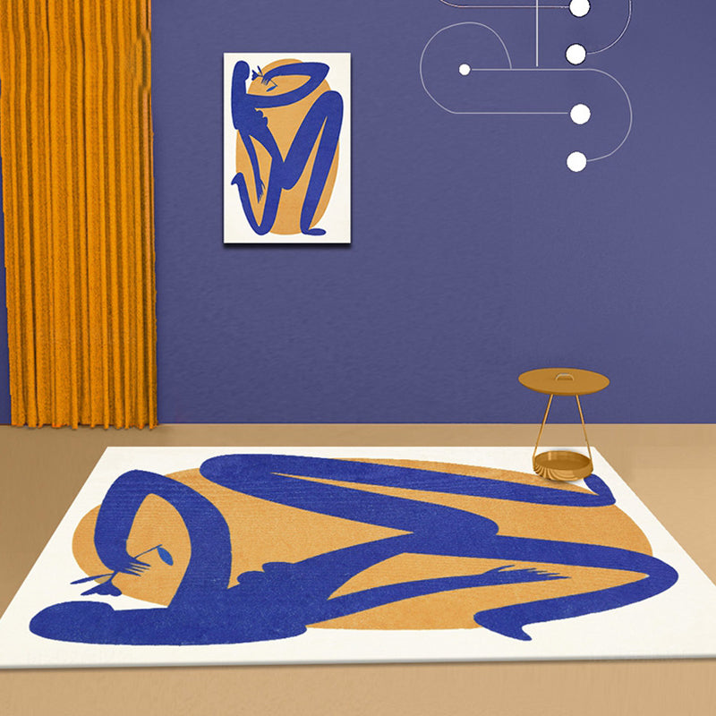 Avtoit | Blue and Orange Abstract Carpet Polyester Modern Carpet Washable Non-Slip Pet-Friendly Area Rug for the Living Room