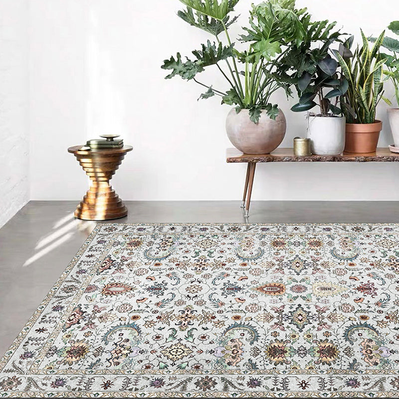 Avtoit | Retro Tribal Flower Pattern Rug Pink and Gray Polyester Rug Washable Pet-Friendly Non-Slip Rug for Living Room