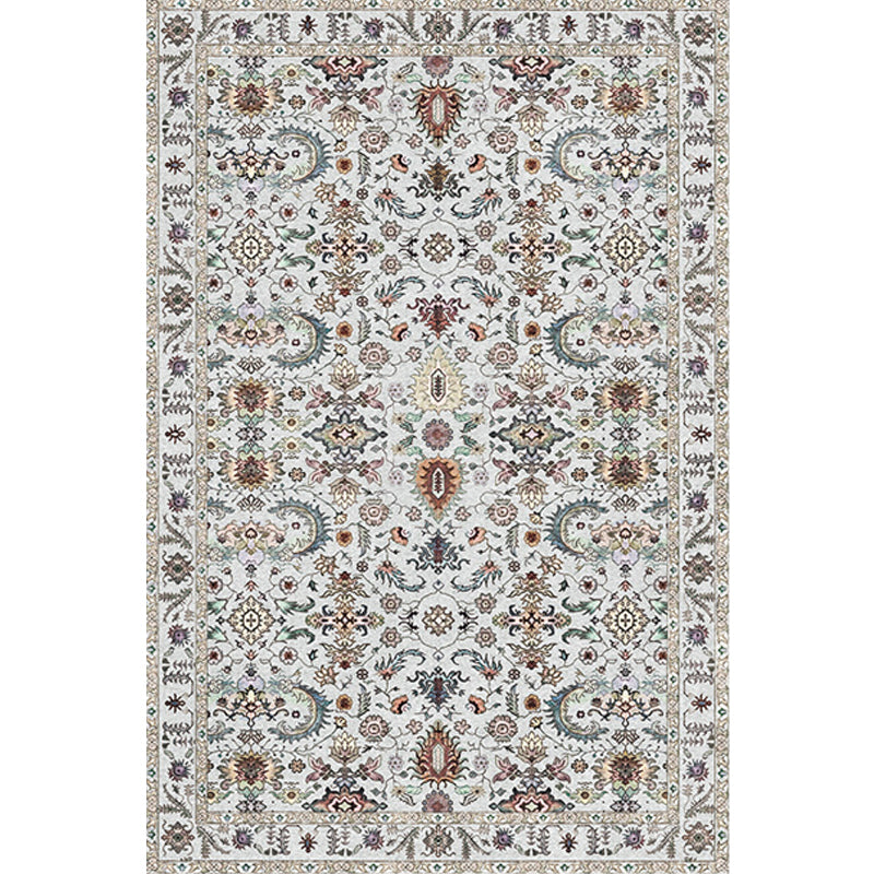 Avtoit | Retro Tribal Flower Pattern Rug Pink and Gray Polyester Rug Washable Pet-Friendly Non-Slip Rug for Living Room