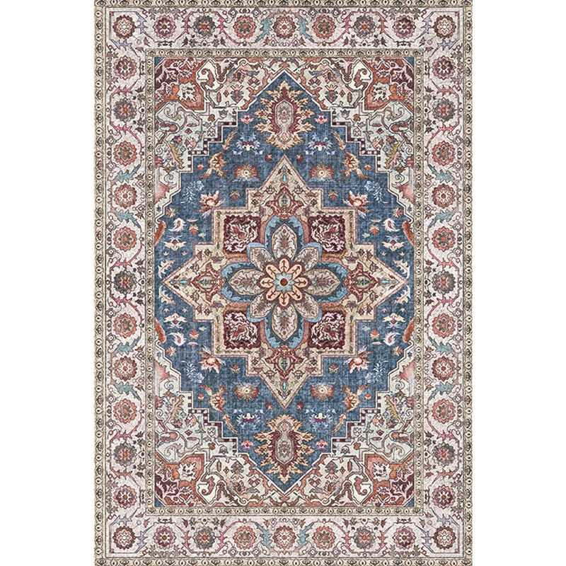 Avtoit | Retro Tribal Flower Pattern Rug Pink and Gray Polyester Rug Washable Pet-Friendly Non-Slip Rug for Living Room