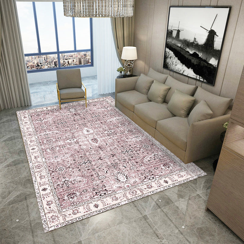 Avtoit | Retro Tribal Flower Pattern Rug Pink and Gray Polyester Rug Washable Pet-Friendly Non-Slip Rug for Living Room