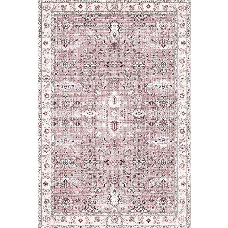 Avtoit | Retro Tribal Flower Pattern Rug Pink and Gray Polyester Rug Washable Pet-Friendly Non-Slip Rug for Living Room