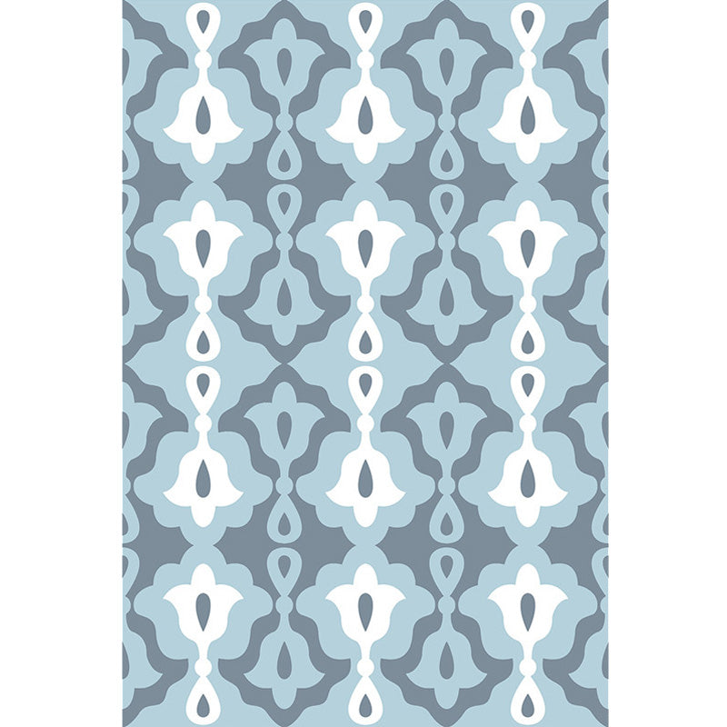 Avtoit | Retro-geometric floral pattern rug blue and green southwest rug polyester pet-friendly non-slip back washable area rug for living room