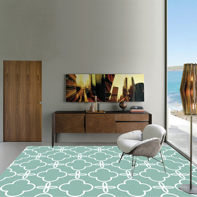 Avtoit | Retro-geometric floral pattern rug blue and green southwest rug polyester pet-friendly non-slip back washable area rug for living room