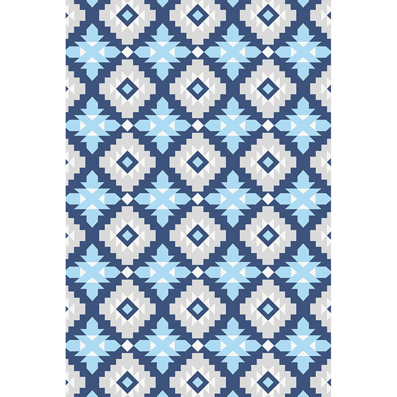 Avtoit | Retro-geometric floral pattern rug blue and green southwest rug polyester pet-friendly non-slip back washable area rug for living room