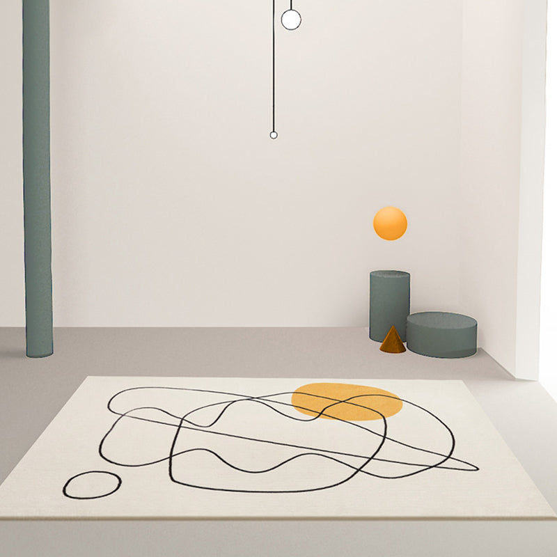 Avtoit | Beige Abstract Rug Polyester Modern Rug Washable Non-Slip Pet-Friendly Area Rug for the Living Room