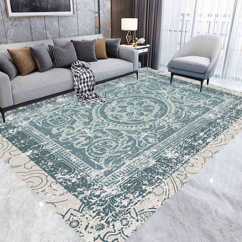 Avtoit | Green Moroccan Carpet Polyester Medallion Pattern Carpet pet friendly washable anti-slip backing Carpet for decoration