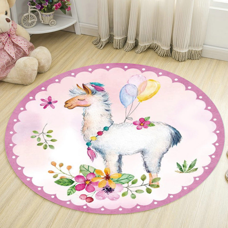 Avtoit | Kids Deer Pattern Carpet with Flowers White and Blue Polyester Carpet Non-Slip Backing Washable Pet-Friendly Carpet for the Bedroom