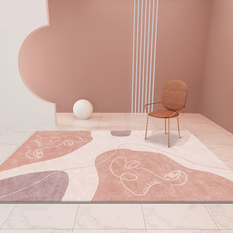 Avtoit | Modernist Abstract Rug Pink Polyester Rug Non-Slip Back Washable Pet-Friendly Rug for Home