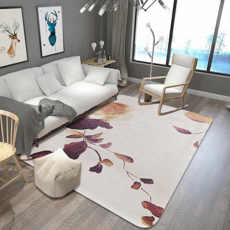 Avtoit | Stylish Leaf Pattern Carpet Blue and Gray Oriental Carpet Polyester Machine Washable Non-Slip Carpet for Living Room