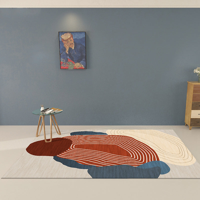 Avtoit | Red Swirl Stripe Pattern Carpet Polyester Modern Carpet Washable Non-Slip Pet-Friendly Carpet for the Living Room