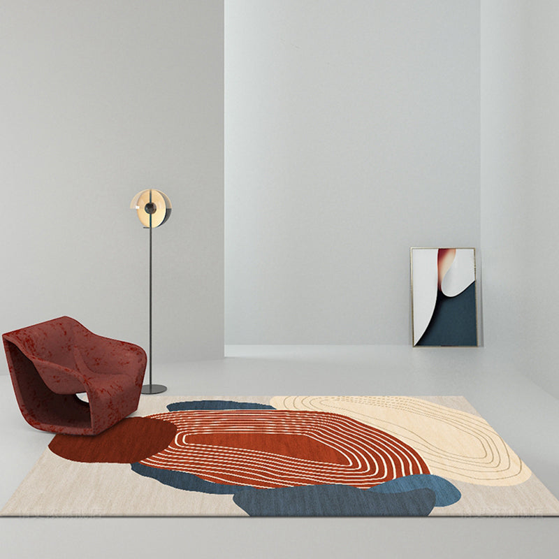 Avtoit | Red Swirl Stripe Pattern Carpet Polyester Modern Carpet Washable Non-Slip Pet-Friendly Carpet for the Living Room