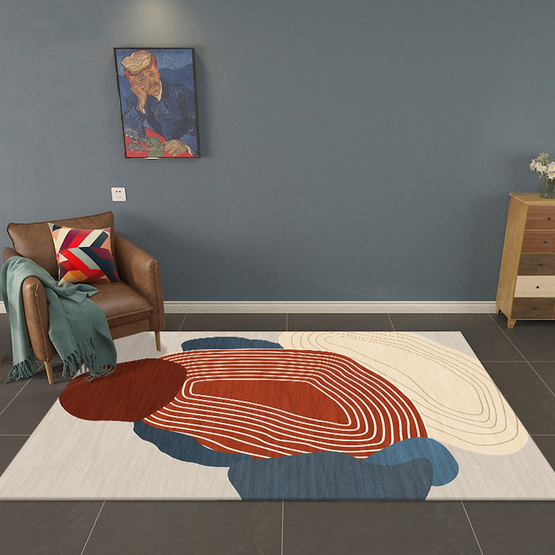 Avtoit | Red Swirl Stripe Pattern Carpet Polyester Modern Carpet Washable Non-Slip Pet-Friendly Carpet for the Living Room