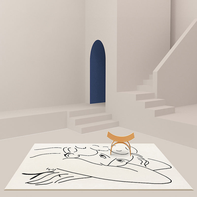 Avtoit | Funky Nordic Rug Beige Character Pattern Rug Pet Friendly Non-Slip Washable Rug for Decoration