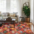 Avtoit | Stylish geometric pattern rug with flowers white and red Moroccan rug polyester pet-friendly non-slip back washable area rug for living room