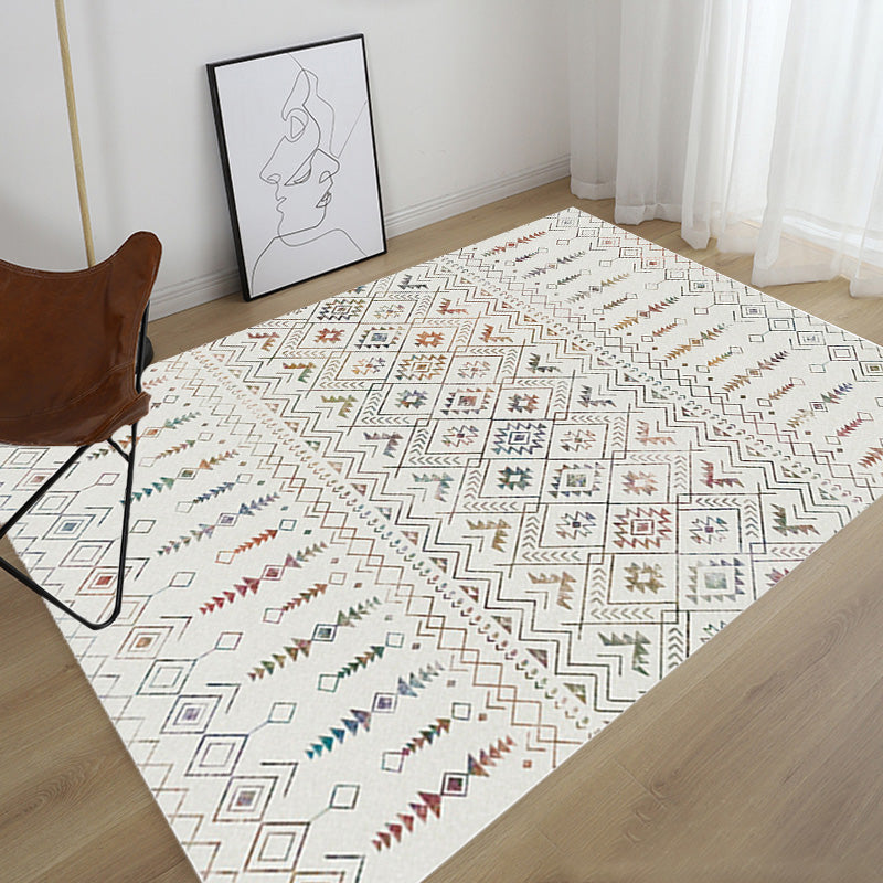 Avtoit | Stylish geometric pattern rug with flowers white and red Moroccan rug polyester pet-friendly non-slip back washable area rug for living room