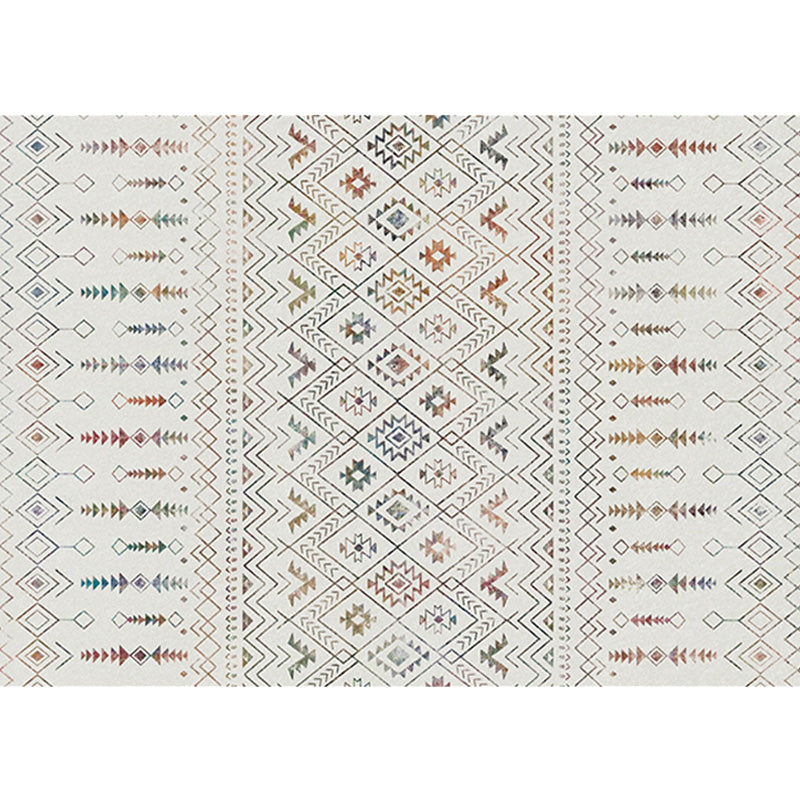 Avtoit | Stylish geometric pattern rug with flowers white and red Moroccan rug polyester pet-friendly non-slip back washable area rug for living room