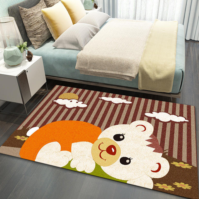 Avtoit | Stylish Multicolor Children's Mat Polyester Animal and Stripe Pattern Mat Washable Pet Friendly Nonslip Carpet for Children's Room