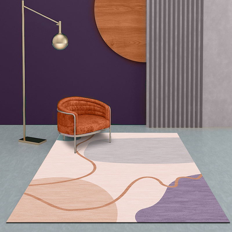 Avtoit | Modernist Color Block Carpet Pink Polyester Carpet Non-Slip Back Washable Pet Friendly Area Rug for Home