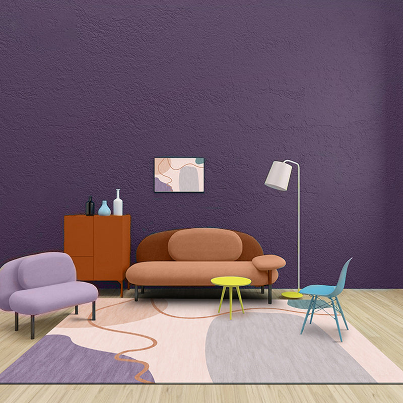 Avtoit | Modernist Color Block Carpet Pink Polyester Carpet Non-Slip Back Washable Pet Friendly Area Rug for Home