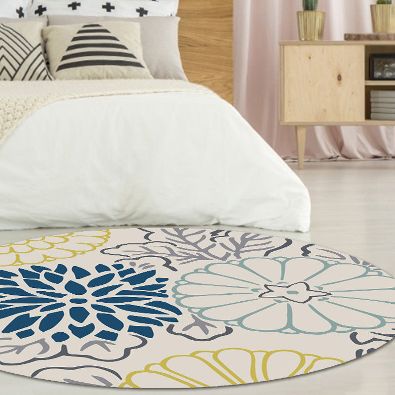 Avtoit | Moroccan Floral Pattern Carpet Blue and Gray Polyester Carpet Washable Pet-Friendly Non-Slip Living Room Rug