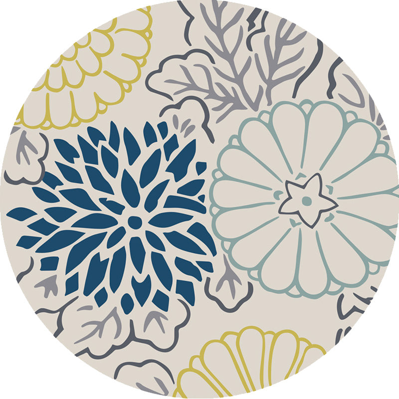 Avtoit | Moroccan Floral Pattern Carpet Blue and Gray Polyester Carpet Washable Pet-Friendly Non-Slip Living Room Rug