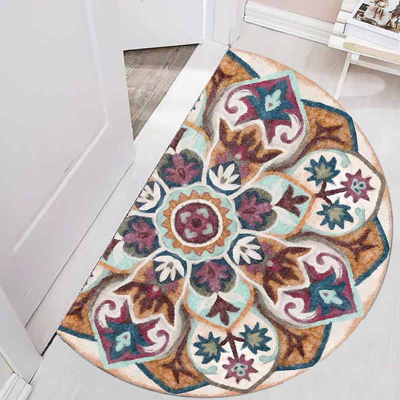 Avtoit | Bohemian Floral Pattern Rug Multicolor Polyester Rug Machine Washable Non-Slip Back Rug for Living Room