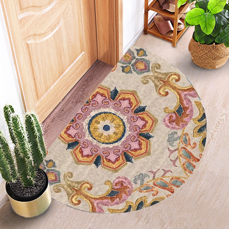 Avtoit | Bohemian Floral Pattern Rug Multicolor Polyester Rug Machine Washable Non-Slip Back Rug for Living Room
