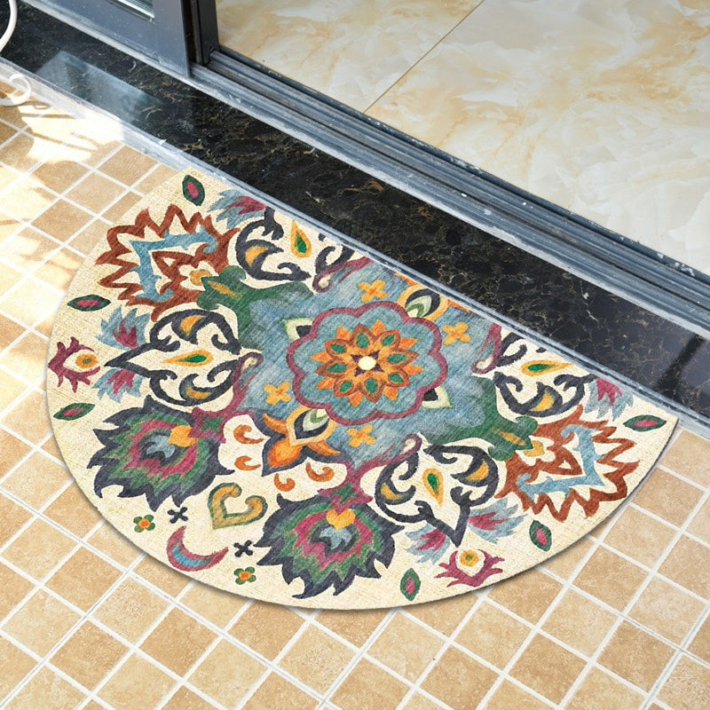 Avtoit | Bohemian Floral Pattern Rug Multicolor Polyester Rug Machine Washable Non-Slip Back Rug for Living Room