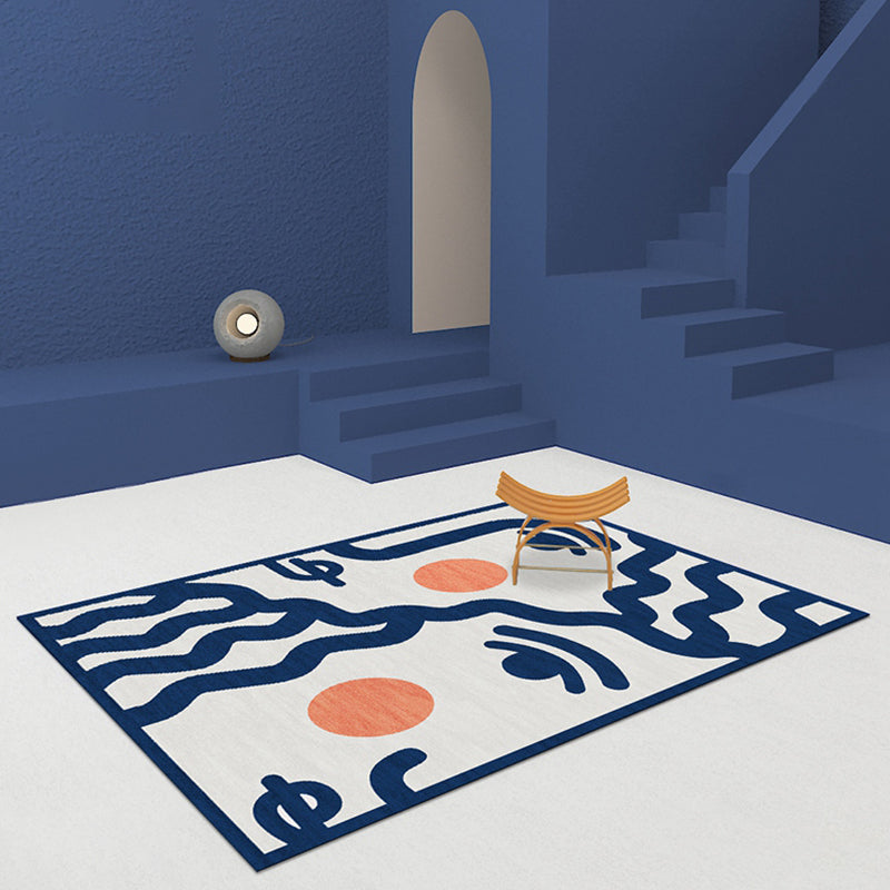 Avtoit | Blue Face Pattern Carpet Polyester Modern Carpet Washable Non-Slip Pet-Friendly Carpet for the Living Room