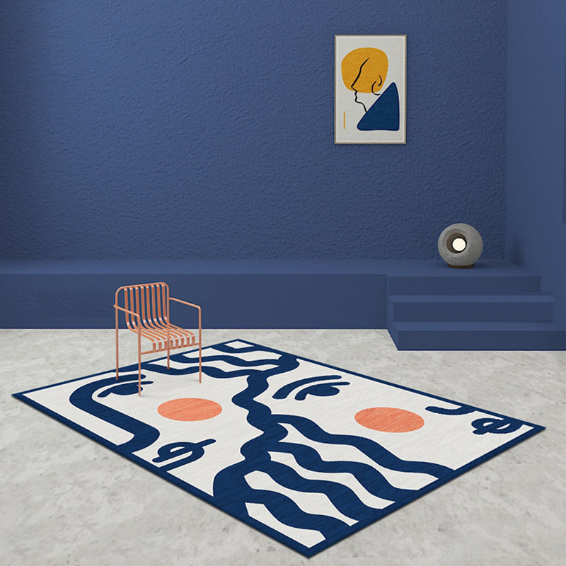 Avtoit | Blue Face Pattern Carpet Polyester Modern Carpet Washable Non-Slip Pet-Friendly Carpet for the Living Room