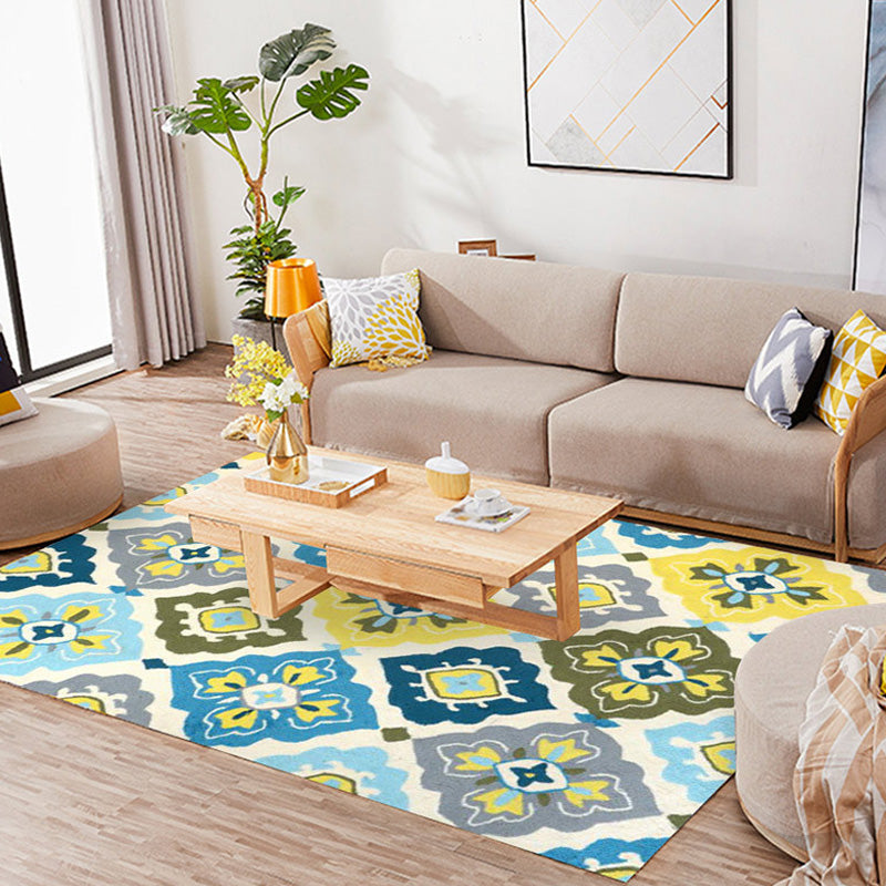 Avtoit | Retro Azulejo Pattern Rug Multicolor Polyester Rug Washable Pet Friendly Non-Slip Rug for the Living Room