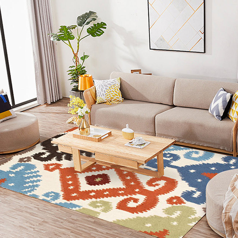 Avtoit | Retro Azulejo Pattern Rug Multicolor Polyester Rug Washable Pet Friendly Non-Slip Rug for the Living Room