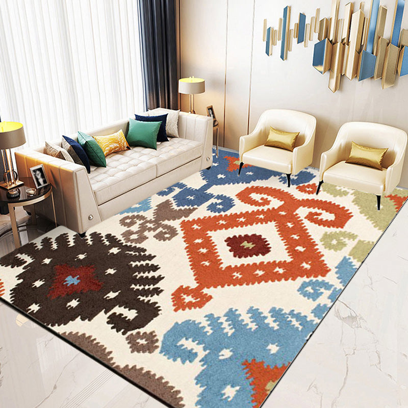 Avtoit | Retro Azulejo Pattern Rug Multicolor Polyester Rug Washable Pet Friendly Non-Slip Rug for the Living Room