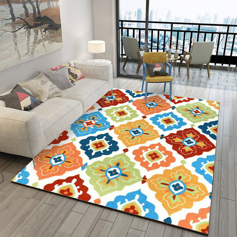 Avtoit | Retro Azulejo Pattern Rug Multicolor Polyester Rug Washable Pet Friendly Non-Slip Rug for the Living Room