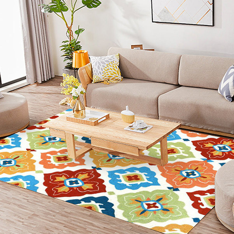 Avtoit | Retro Azulejo Pattern Rug Multicolor Polyester Rug Washable Pet Friendly Non-Slip Rug for the Living Room