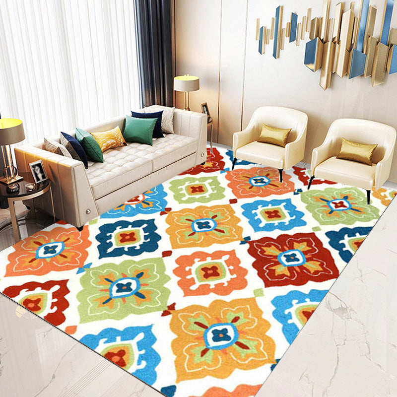 Avtoit | Retro Azulejo Pattern Rug Multicolor Polyester Rug Washable Pet Friendly Non-Slip Rug for the Living Room