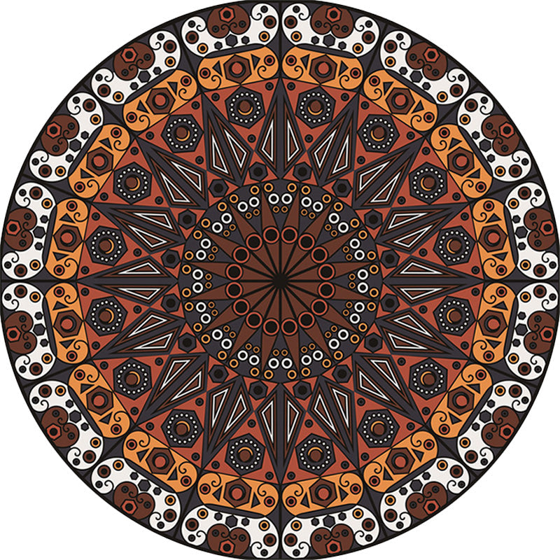 Avtoit | Moroccan Circle Pattern Carpet with Flower Multicolor Polyester Carpet Washable Pet Friendly Non-Slip Rug for Living Room