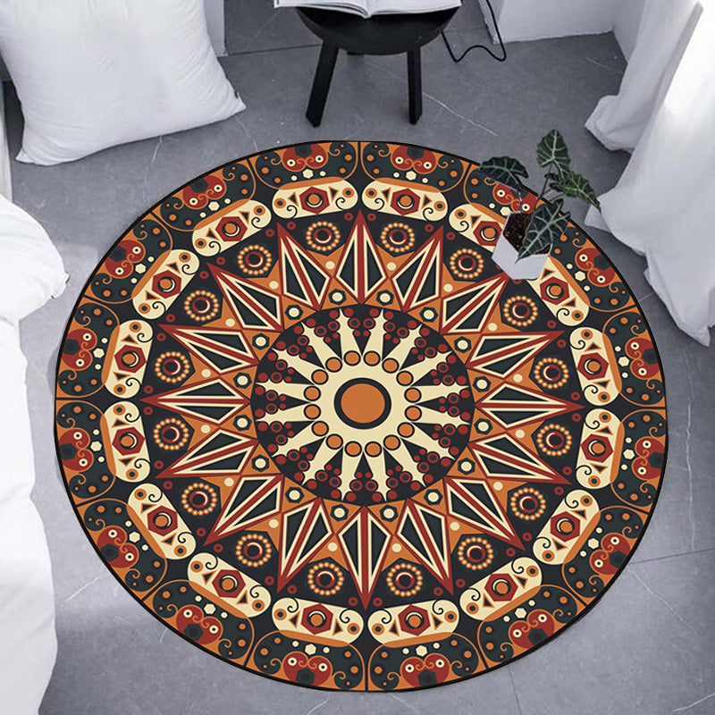 Avtoit | Moroccan Circle Pattern Carpet with Flower Multicolor Polyester Carpet Washable Pet Friendly Non-Slip Rug for Living Room