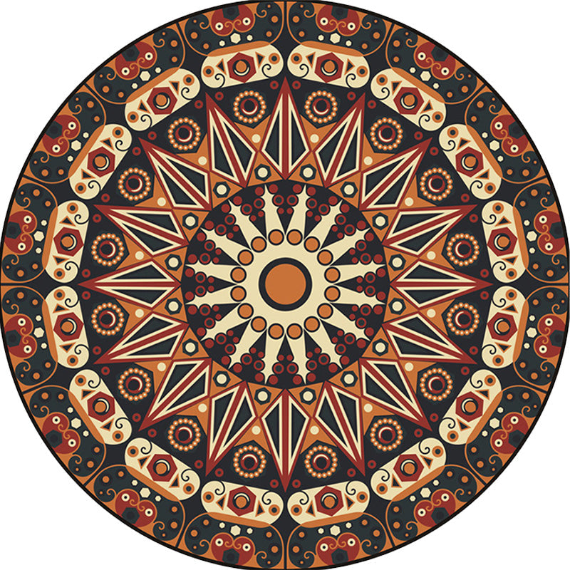 Avtoit | Moroccan Circle Pattern Carpet with Flower Multicolor Polyester Carpet Washable Pet Friendly Non-Slip Rug for Living Room