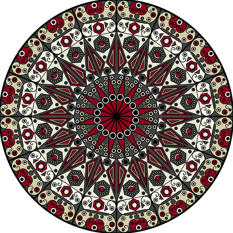 Avtoit | Moroccan Circle Pattern Carpet with Flower Multicolor Polyester Carpet Washable Pet Friendly Non-Slip Rug for Living Room