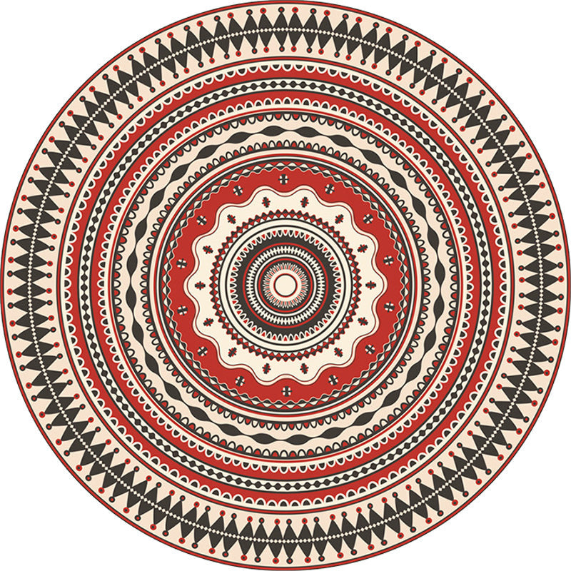 Avtoit | Moroccan Circle Pattern Carpet with Flower Multicolor Polyester Carpet Washable Pet Friendly Non-Slip Rug for Living Room