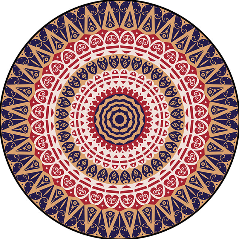 Avtoit | Moroccan Circle Pattern Carpet with Flower Multicolor Polyester Carpet Washable Pet Friendly Non-Slip Rug for Living Room