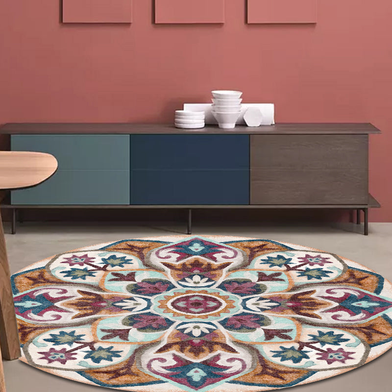 Avtoit | Stylish Tribal Flower Pattern Rug Multicolored Moroccan Rug Polyester Pet Friendly Non-Slip Back Washable Rug for the Living Room
