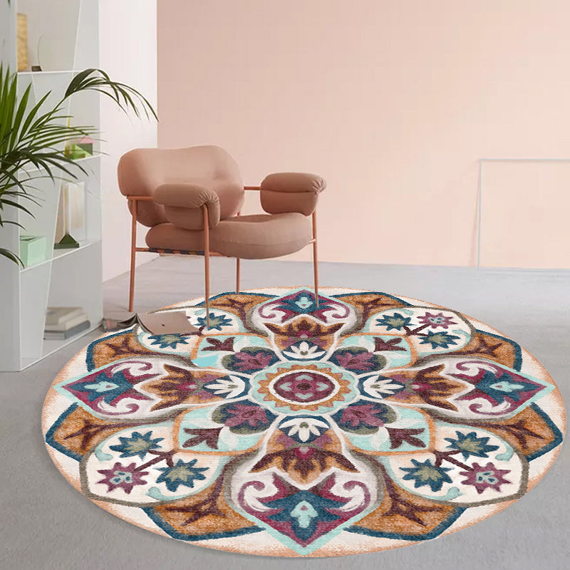 Avtoit | Stylish Tribal Flower Pattern Rug Multicolored Moroccan Rug Polyester Pet Friendly Non-Slip Back Washable Rug for the Living Room