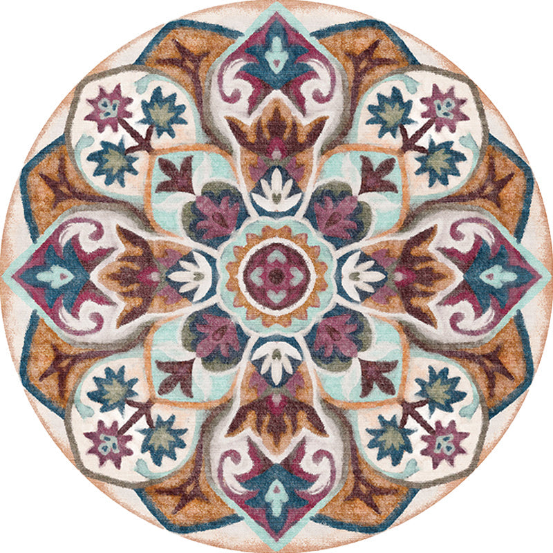 Avtoit | Stylish Tribal Flower Pattern Rug Multicolored Moroccan Rug Polyester Pet Friendly Non-Slip Back Washable Rug for the Living Room
