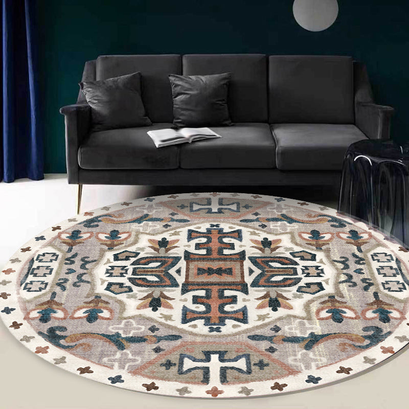 Avtoit | Stylish Tribal Flower Pattern Rug Multicolored Moroccan Rug Polyester Pet Friendly Non-Slip Back Washable Rug for the Living Room