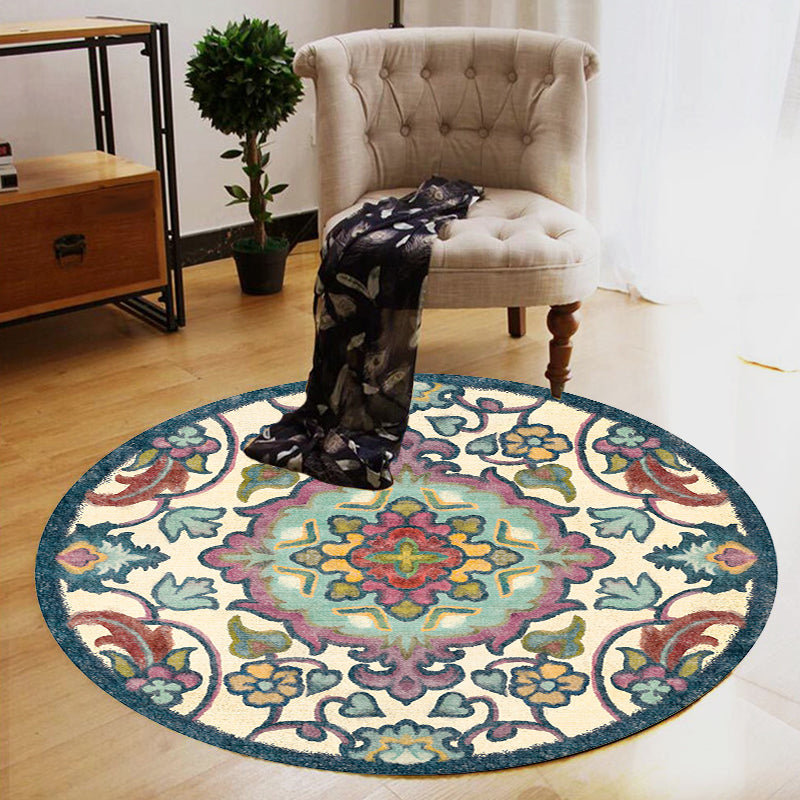 Avtoit | Stylish Tribal Flower Pattern Rug Multicolored Moroccan Rug Polyester Pet Friendly Non-Slip Back Washable Rug for the Living Room