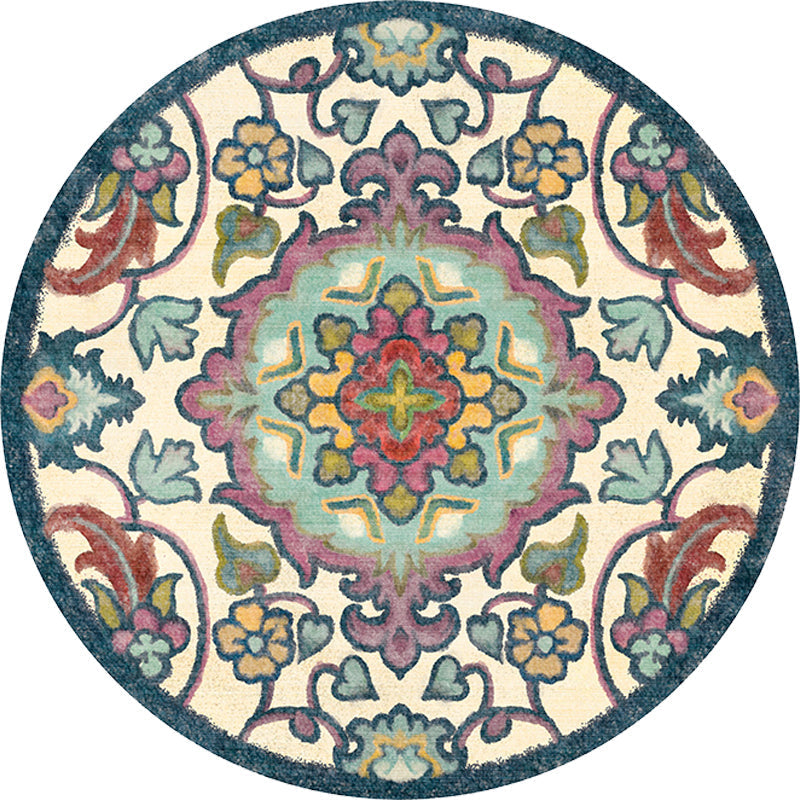 Avtoit | Stylish Tribal Flower Pattern Rug Multicolored Moroccan Rug Polyester Pet Friendly Non-Slip Back Washable Rug for the Living Room